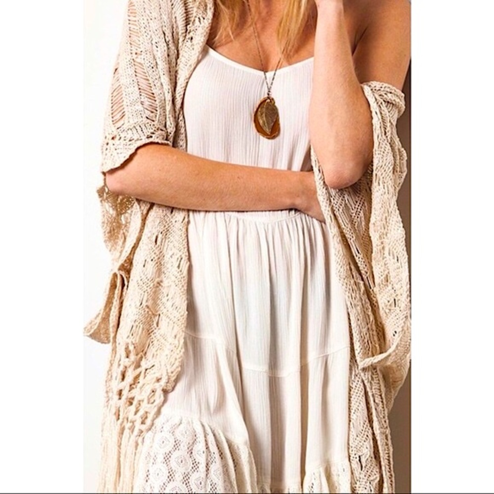 So Fringe Crochet Sweater/Cover Up By Kori America - Picture 3 of 5